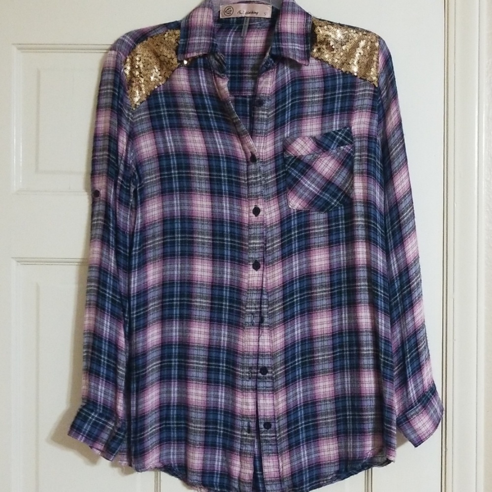 Flannel shirt with sequins